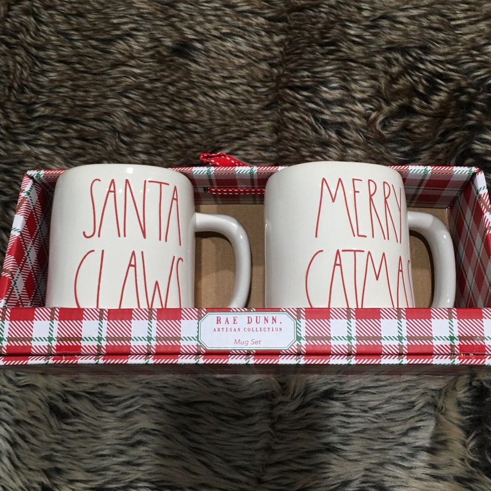 Rae Dunn SANTA CLAWS & MERRY CATMAS Christmas mug set of 2 NIB